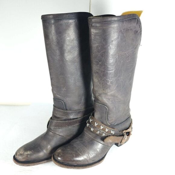 FREEBIRD by STEVEN Women's Knox US7 Leather Distressed Dark Brown Riding Boots - Picture 1 of 12